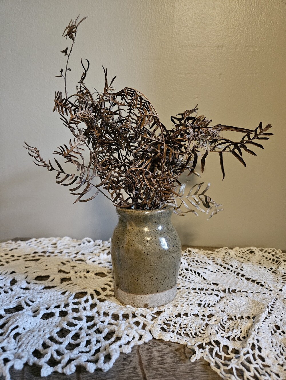 Vintage Mini Tan Speckled and Cream Hand Thrown Ceramic Boho Neutral Vase